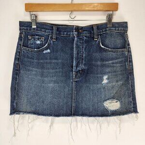 J Brand Bonny Mid Rise Mini Denim Skirt Womens Size 27 Distressed Button Fly